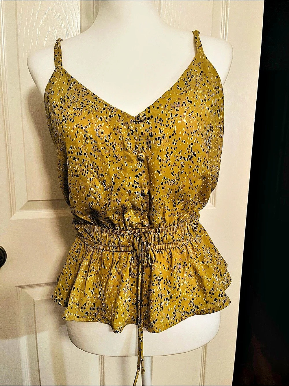 Sienna Sky Yellow Spotted Peplum Tank Top in Yellow & Black Medium